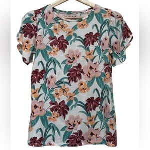 Loft Floral Print Petal Cap Sleeve Women's Top